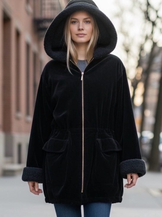 Gallery Jackets & Blazers - Gallery Black Teddy Hooded Jacket
